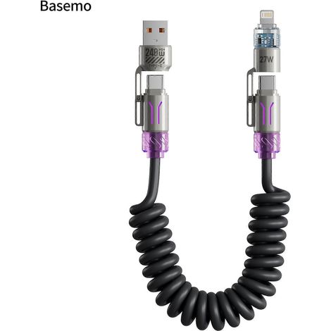 Câble USB-C spiralé (gris sidéral), lot de 2, compatible Android Auto et CarPlay, câble USB-A vers USB-C court, compatible avec iPhone 17/16/15, Samsung Galaxy S25/S24/S23 A1 (1/5)