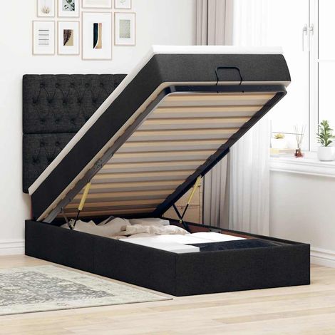 Ottoman-Bett mit Matratze Schwarz 100x200 cm Stoff (1/5)