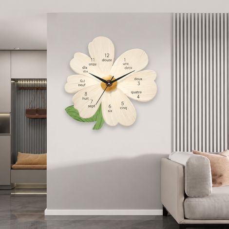 Horloge murale ronde style crème motif fleur gravé 30x30 cm 30 cm 1 kg – Livraison gratuite
