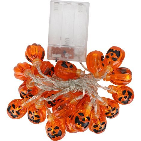 Guirlande lumineuse Halloween 2m 20 citrouilles LED solides, alimentation par piles, décoration intérieure/extérieure, lumière blanche chaude (piles non incluses) (1/5)