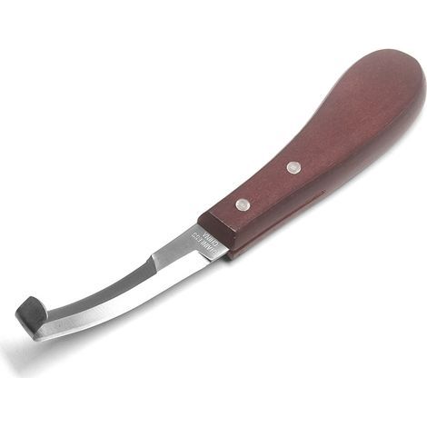 Outil de Coupe de Sabot pour Cheval, Couteau à Sabot en Acier Inoxydable Manche en Bois de Caoutchouc, Couteau à Sabot Double Tranchant Lame Double Face Main Droite (1/5)