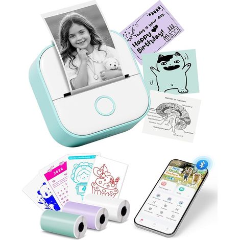 Mini Imprimante Thermique Portable - T02 Machine à Autocollants Mini Printer sans Encre Poche Imprimante Bluetooth de pour Notes D'étude, Diagrammes Anatomiques, Photos, Journal, Cadeaux