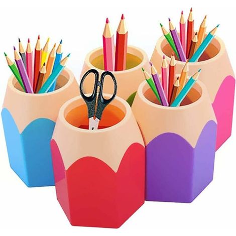 Pot à Crayons Lot de 5 Assortd Couleur Stylo Vase Pot à Crayons Maquillage Brosse Support Organiseur de Bureau Papeterie Organiseurs (1/5)