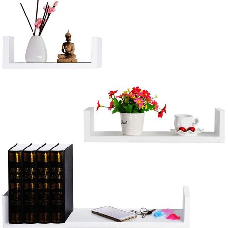 WOLTU Mensole da Muro Forma U Scaffale a Parete Set di 3pz Bianco