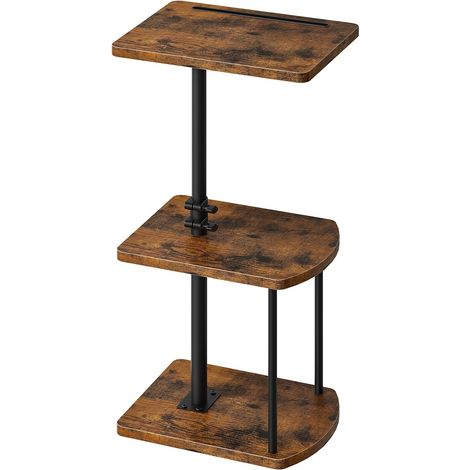 Adjustable and Swivel Side Table, 3 Tier C-Shaped Sofa Table with 360° Rotating Top, Height Adjustable (44-78cm) for Living Room, Bedroom, Sofa, Bedside Table, Rustic Brown and Black (1/5)