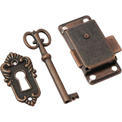 Ensemble de serrure ancienne pour porte d'armoire - Le vieux rouge - Décoratif avec clés et vis pour boîtes aux lettres, casiers, armoires, boîtes à outils (1/3)