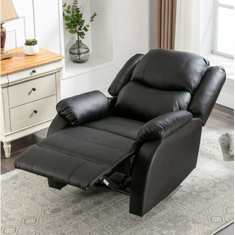 Sillón reclinable manual con reposapiés y bolsillo lateral, PU negro (1/5)