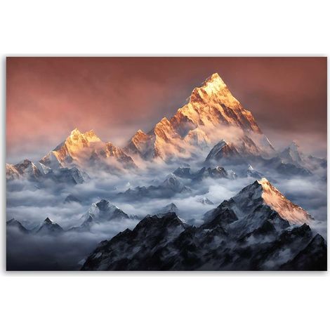 Tableau montagnes enneigées minimalistes fond blanc (1/5)
