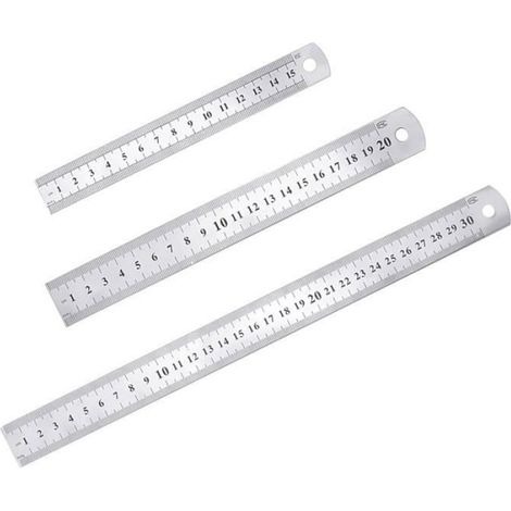 3 Pcs Acier inoxydable Règle précision Métal Droite Règle en Kit 15 cm(6''), 20cm(8''),30cm(12'') Argent Réglet en Inox (1/4)