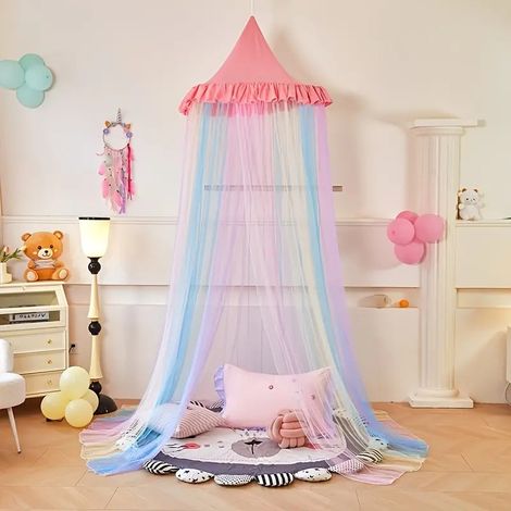 Moustiquaire princesse arc-en-ciel, baldaquin déco intérieur et camping, lit simple anti-moustiques, Composition : 60 × 250 × 1250 cm, Couleur : rose (1/5)