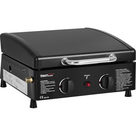 Plancha à Gaz Portable avec 2 Brûleurs de 2,5 KW, Plancha Gaz Exterieur avec Plaque de Cuisson Émaillée, Barbecue Gaz avec Pieds Réglables pour Jardin et Camping (1/5)