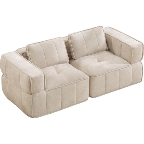 Modulares 2-Sitzer-Sofa in Beige aus Polyester, tiefe Sitzfläche, ohne Montage (1/5)