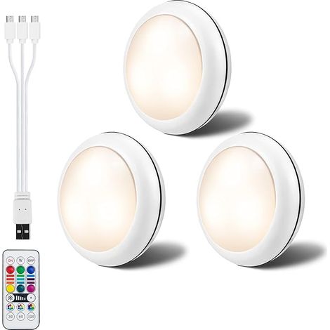 3 wiederaufladbare LED-Nachtlichter für den Kleiderschrank, ferngesteuert mit mehrfarbigem Timer, Nachttischlampe (1/5)
