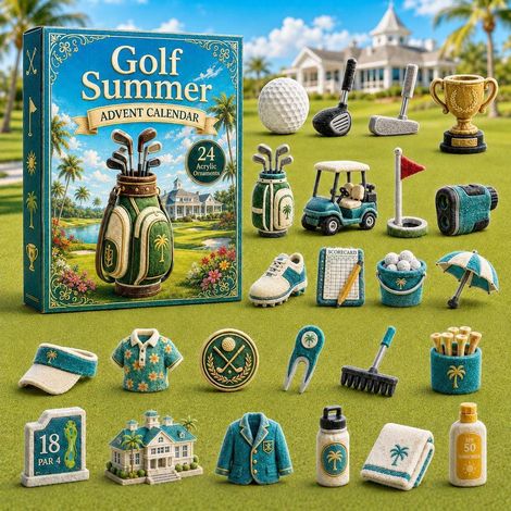 Golf-Adventskalender 2026 – 24-teilig – Türkis, Grün, Weiß – Acryl – 6 cm Mini-Hängeanhänger – Sommerliches Golf-Design – Christbaumschmuck – Ideal für Golfliebhaber, als Weihnachts- und Dekorationsar (1/3)
