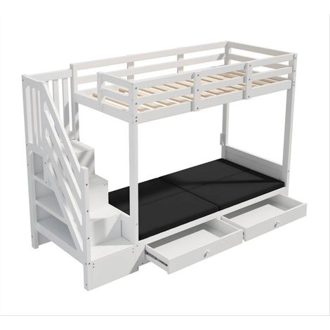 Letto a castello multifunzione per bambini 90 x 200 cm bianco con scala e contenitori HOMVRA (1/5)