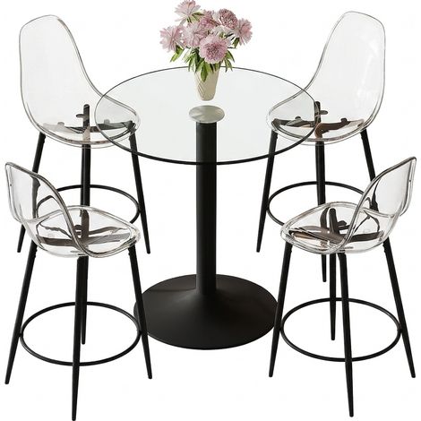 Ensemble table ronde et 2 chaises, diamètre 107 cm, double étagère, tissu gris clair, style industriel pour petit appartement (1/5)