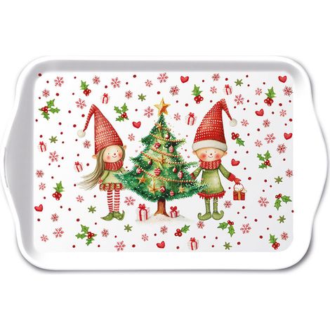 Mini-plateau en mélamine lutins et sapin de Noël (1/2)