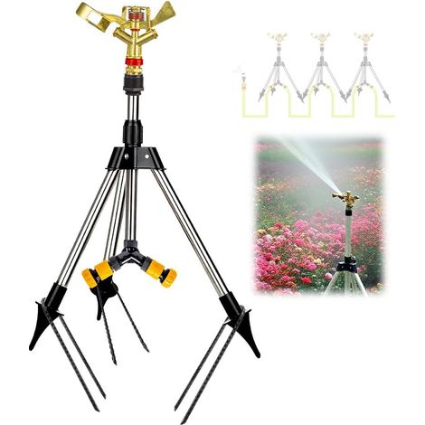 BAUSATZ Tripod Sprinkler, Garden Sprinkler for Lawn, Lawn Sprinkler, Grass Sprinkler, Water Sprinkler for Garden, Oscillating Sprinkler, 360° Rotating Sprinkler (1" Connector) (1/5)