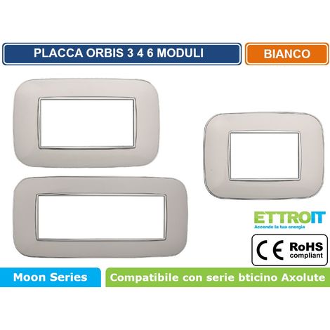 Placca compatibile Bticino Axolute 4 moduli plastica colore bianco Orbis serie Moon Ettroit AN91401 (1/4)