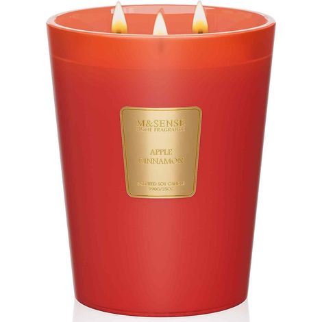 Bougie parfumée 3 mèches grande taille 990g cire soja pomme cannelle 150h (1/5)