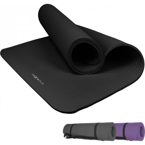 Tapis de yoga, de gym, d'exercices 186 x 120 x 1 cm + sangle de transport - Noir - Vivezen