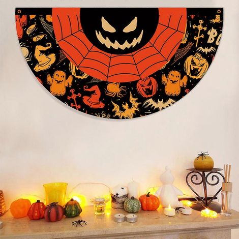 Décoration d'Halloween : Drapeau en forme d'éventail à suspendre (45 x 90 cm), demi-cercle. (1/5)
