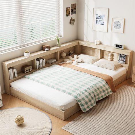Storage Bed, Plenty of Storage Space, Durable and Sturdy, for Adults & Teenagers, Multifunctional Bed,White Oak Color,4FT6 Double Bed 135x190cm