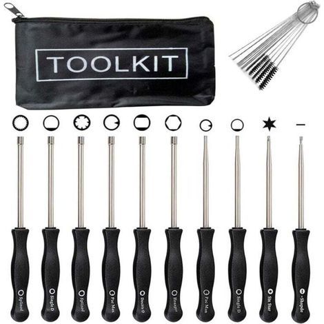 Kit d'outils de réglage de carburateur 10 tournevis pour petits moteurs à deux temps courants, outil de réglage de débroussailleuse, 10 tournevis + sac zippé + brosse (1/4)