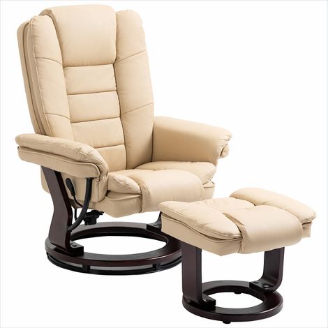 Fauteuil relax beige pivotant 360° avec repose-pieds (1/5)