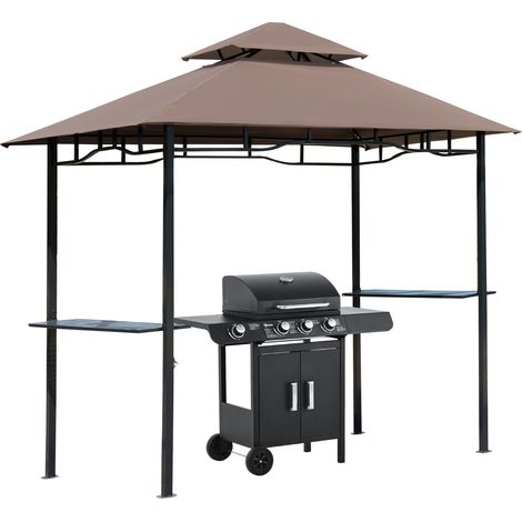 2.5x1.5m (8'x5') Grill Gazebo Canopy, Double Tiered Outdoor BBQ Gazebo Shelter with 2 Side Shelves for Garden, Patio, Barbecue, Picnic, Coffee