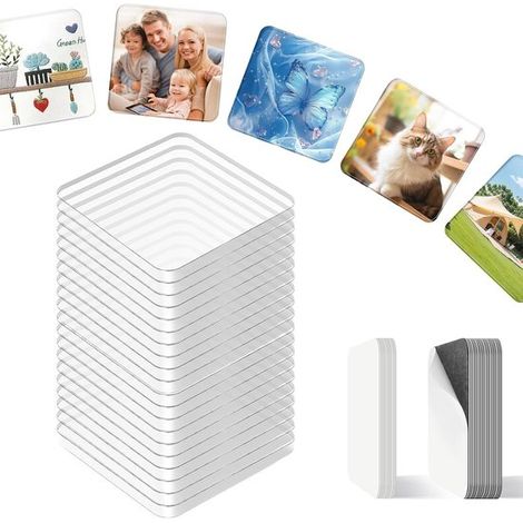 Ensemble de 10 aimants de réfrigérateur en acrylique transparent à monter soi-même, cadre photo magnétique carré avec dos autocollant, 5 × 5 cm, pour les loisirs créatifs, la décoration de la cuisine (1/2)