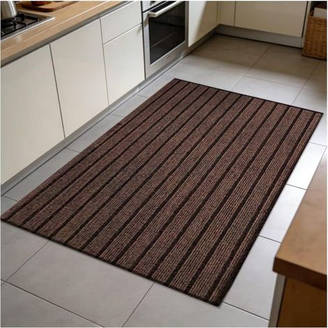 Tapis antidérapant, facile à nettoyer et imperméable, idéal pour la cuisine ou la buanderie, 40 x 120 cm. Rayures marron. (1/5)