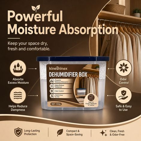 KineShineX Kleiderschrank-Luftentfeuchter und Feuchtigkeitsschutzbox: Diese leistungsstarke, feuchtigkeitsabsorbierende Box löst das Problem von feuchter und schimmeliger Kleidung. (1/5)