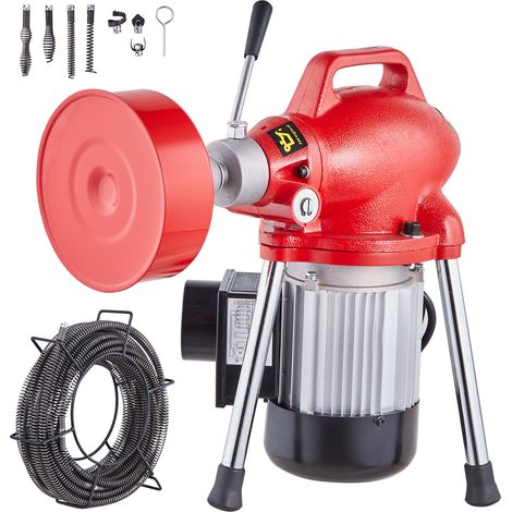 VEVOR 66FT x 5/8 pollici Macchina per la pulizia degli scarichi sezionale, Coclea elettrica per fognature a potenza manuale da 250 W - con 2 cavi in ​​acciaio, 7 coltelli e controllo CW/CCW per tubi d
