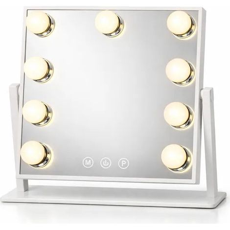 Specchio Trucco LED da Tavolo 9 Luci Touch USB Bianco