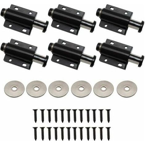 Lot de 6 verrous magnétiques, ferme-portes magnétiques, butées de porte magnétiques, aimants à pression, loquets à pression, pour armoire, tiroir, placard (noir)