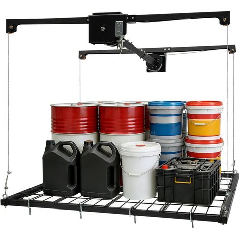 Étagère de rangement au plafond, pour garage, 122 x 122 cm, capacité de charge de 136 kg, hauteur réglable jusqu'à 201 cm, en acier au carbone noir satiné (1/5)