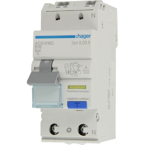 HAGER ADS916D FI-LEISTUNGSSCHUTZSCHALTER 1P+N 6KA B-16A 30MA TYP A QC