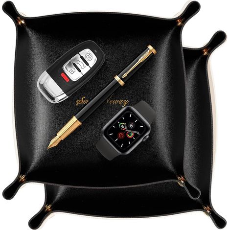 2 Pièces Vide Poche en Cuir 25 x 25 cm, Plateau Vide Poche Entree, Vide Poche Entree, Plateau Clé Entrée, pour Portefeuilles, Montres, Clés, Pièces de Monnaie, Bijoux, Montre de Portefeuille (1/5)