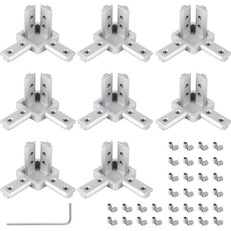 Lot de 8 connecteurs d'angle en aluminium à 3 voies - 30 x 30 mm - Raccords d'angle - Matériel de fixation avec vis - Norme européenne pour profilés d'extrusion en aluminium de 30 x 30 mm (1/5)