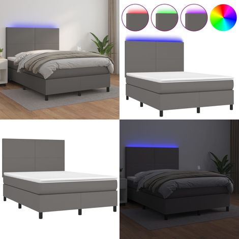 Sommier à lattes de lit avec matelas et LED Gris 140x200 cm - Lit Plateforme - Lit Design - Lit Moderne - Lit Capitonné - Lit Avec Rangement - Home & Living