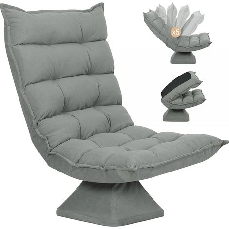 Poltrona Relax Girevole 360° con Schienale Regolabile in 5 Posizioni in Tessuto Effetto Velluto, Grigio Chiaro