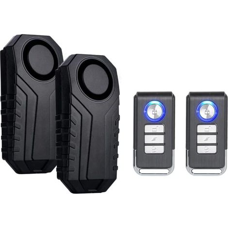 2 Set sans Fil Vélo Antivol Alarme Sécurité Vibration Capteur de Mouvement avec Télécommande pour Vélo Moto Véhicule Scooter 113dB IP55 Étanche (1/5)