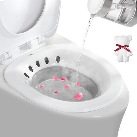 Seat Bath for Hemorrhoids, Foldable Sitz Bath Basin for Pregnant Women, Intimate Toilet Seat Bath, Round Hanging Seat Baths (Grey) (1/4)