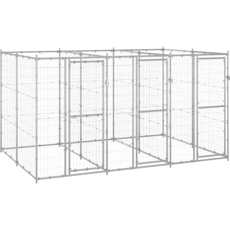 Cuccia da esterno gabbia recinto per animali box esterno per cani in acciaio zincato 7,26 m² 020000427