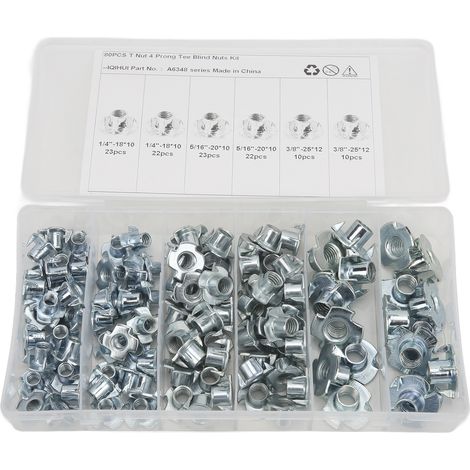 110-teiliges Set verzinkter Stahl-T-Muttern, 1/4 Zoll, 5/16 Zoll, 3/8 Zoll, korrosionsbeständig, rostfrei, hochbelastbare T-Muttern (1/5)