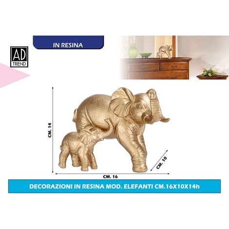 Decorazione Casa Coppia Elefanti in Resina Oro 16 x 10 x 14 cm
