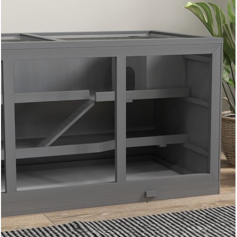 Gabbia in legno per criceto nano, 3 livelli, grigia, 115 x 57 x 55 cm DESVIAE (1/5)