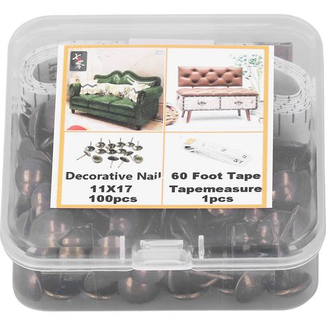 Lot de 100 clous décoratifs pour meuble en acier carbone bronze, avec mètre ruban et support anti-écrasement, pour canapé lit bricolage (1/5)