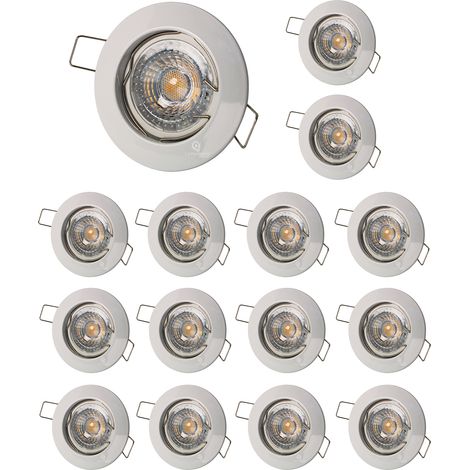 Lot de 15 Spot encastrable fixe led blanc avec ampoule gu10 7w 38° blanc chaud (1/6)